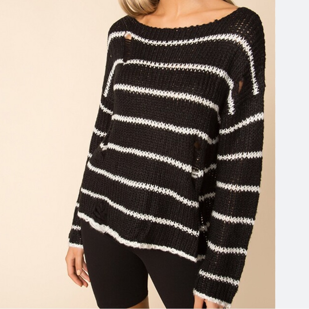 Revolve Superdown Eden Black and White Striped Sweater
